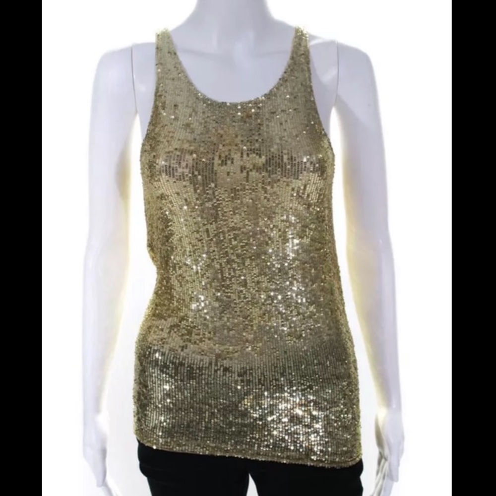 Tory Burch Womens Knit Sequined Scoop Neck Tank Top Gold Size XS